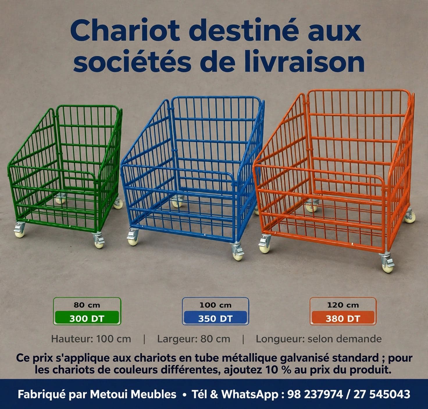Chariot distine ou ste de livraison