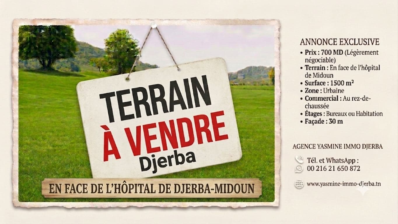 Terrain à vendre à Midoun route principale